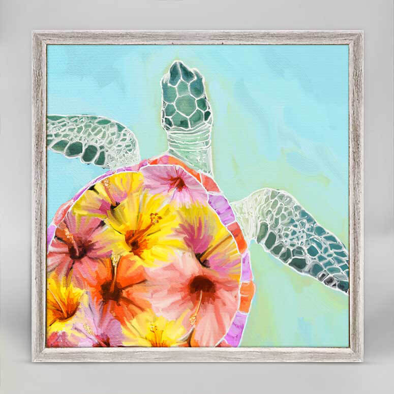 Hibiscus Sea Turtle - Mini Framed 5x7 Canvas - Miss Monroe Boutique